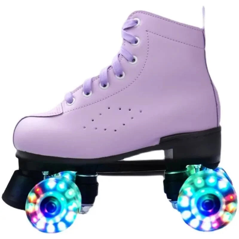 Roller Skates Shoes Inline Skating Quad Adult Double Row Roller Shoes Patins Sliding Sneaker Beginner Microfiber Leather Shoes