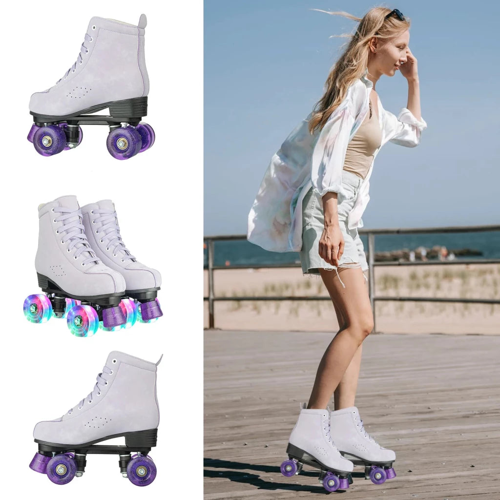 Roller Skates Shoes Inline Skating Quad Adult Double Row Roller Shoes Patins Sliding Sneaker Beginner Microfiber Leather Shoes