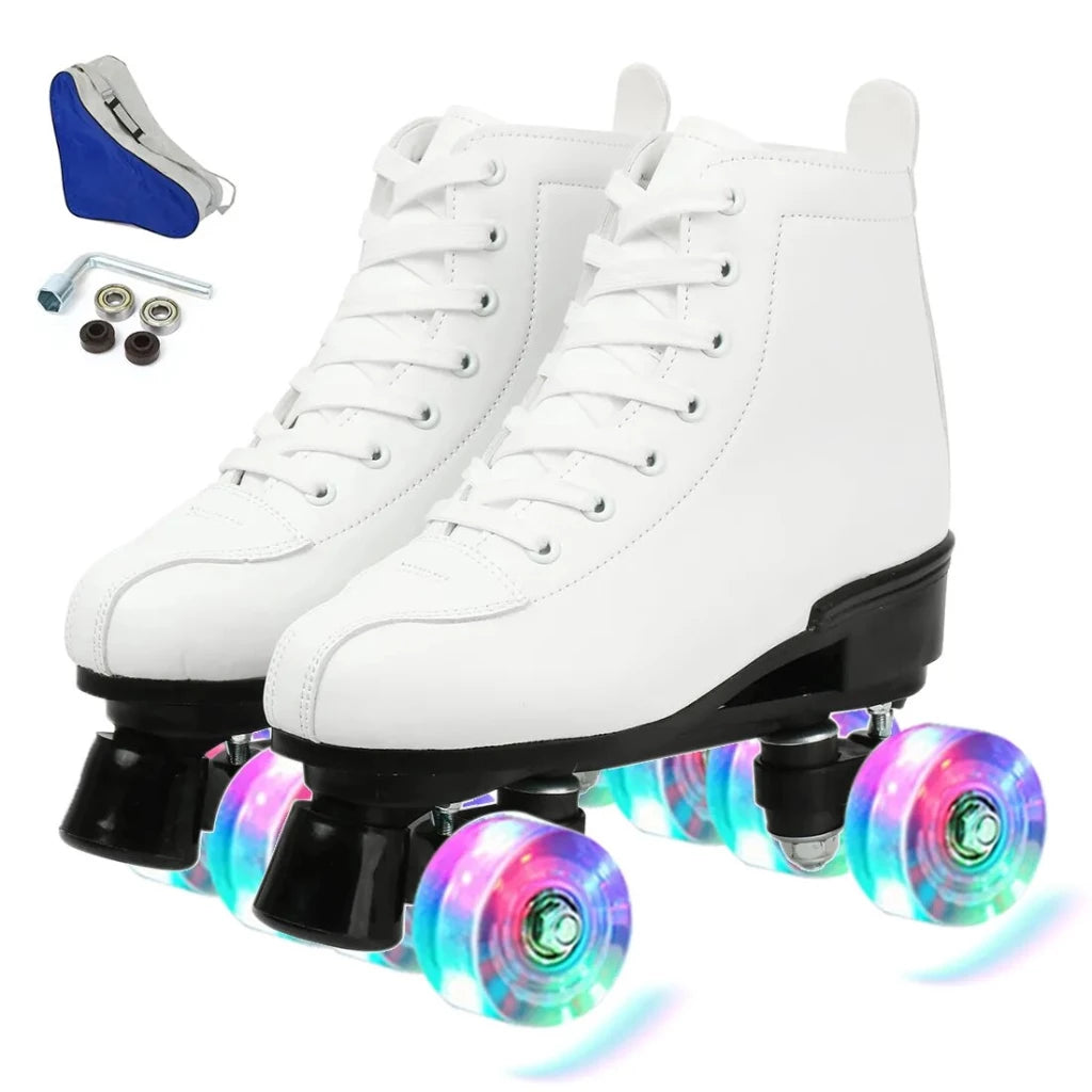 Roller Skates Shoes Inline Skating Quad Adult Double Row Roller Shoes Patins Sliding Sneaker Beginner Microfiber Leather Shoes