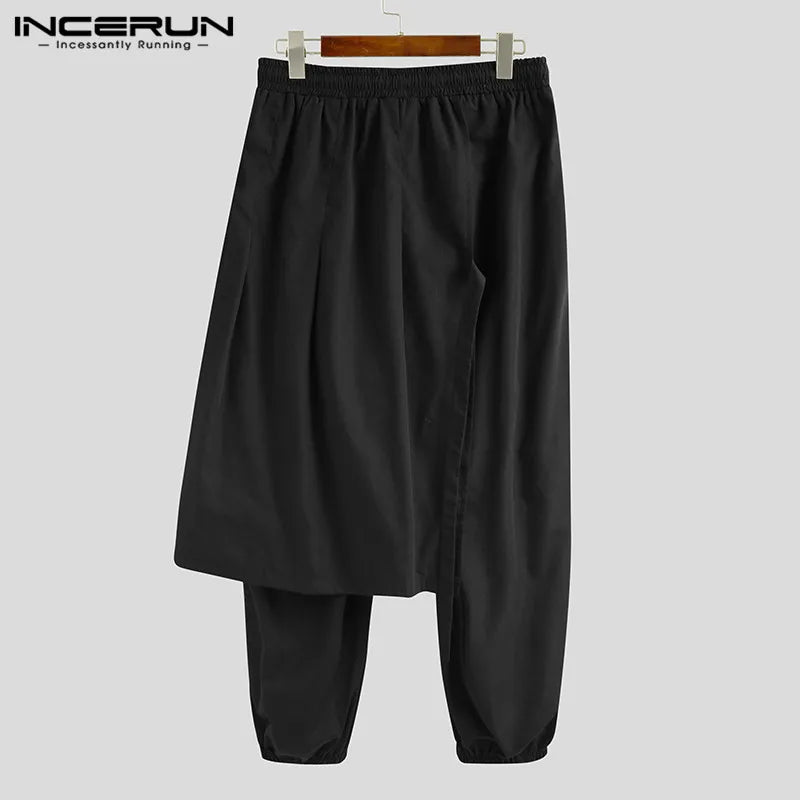 2022 Men Harem Pants Joggers Drawstring Solid Color Streetwear Punk Fashion Irregular Trousers Men Leisure Pantalon INCERUN