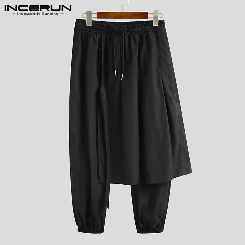 2022 Men Harem Pants Joggers Drawstring Solid Color Streetwear Punk Fashion Irregular Trousers Men Leisure Pantalon INCERUN