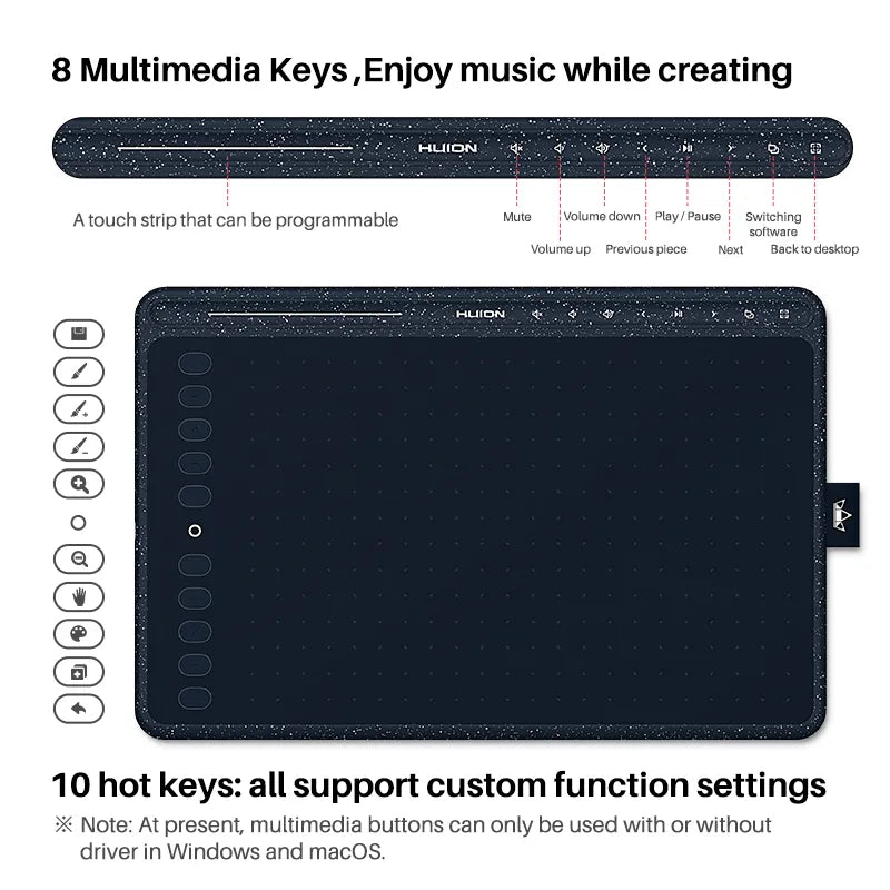 HUION HS611 Graphic Digital Drawing Tablet 266PPS Graphics Pen Tablet Multimedia Keys Three Colors For PC Android