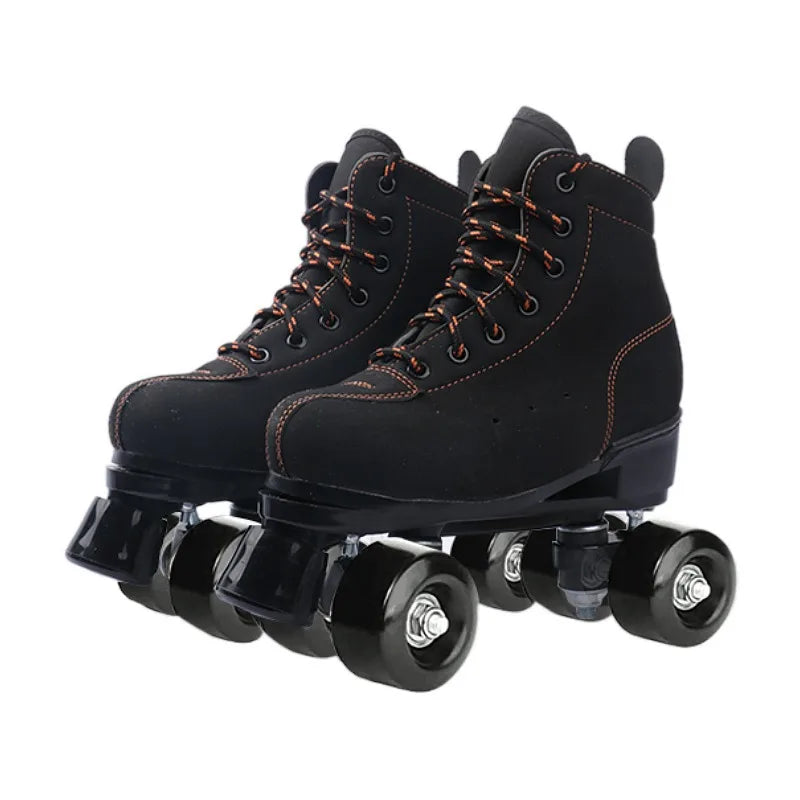 Roller Skates Shoes Inline Skating Quad Adult Double Row Roller Shoes Patins Sliding Sneaker Beginner Microfiber Leather Shoes