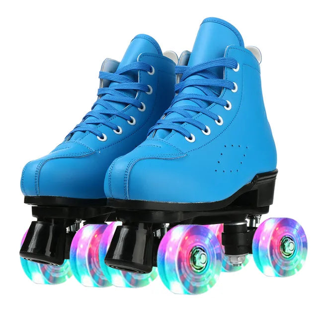 Roller Skates Shoes Inline Skating Quad Adult Double Row Roller Shoes Patins Sliding Sneaker Beginner Microfiber Leather Shoes