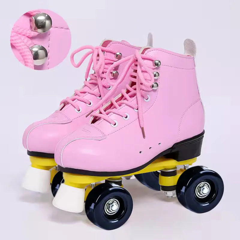 Roller Skates Shoes Inline Skating Quad Adult Double Row Roller Shoes Patins Sliding Sneaker Beginner Microfiber Leather Shoes