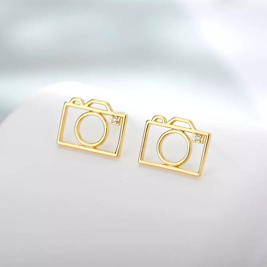 Stainless Steel Hollow Frame Camera Earrings For Women Camera Earring Zircon Simple Creative Fashion Jewelry Accessories