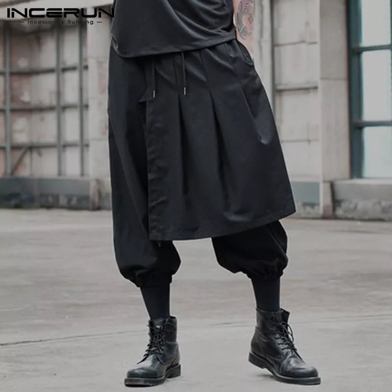 2022 Men Harem Pants Joggers Drawstring Solid Color Streetwear Punk Fashion Irregular Trousers Men Leisure Pantalon INCERUN